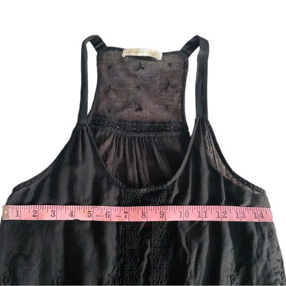 Burning Torch Sleeveless Upcycled Black Mesh & Cotton Eyelet Embroidered Blouse - Picture 9 of 9